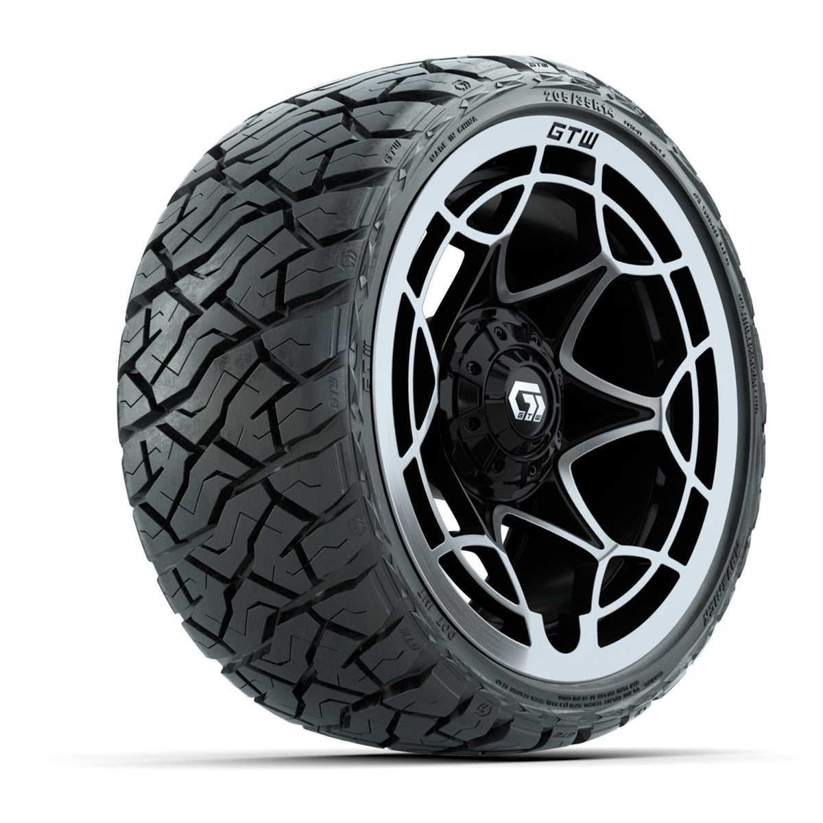 14" GTW Nexus Wheels Gloss Black/Silver and Maverick 205/35-R14 Low Profile All Terrain Tires Set of 4