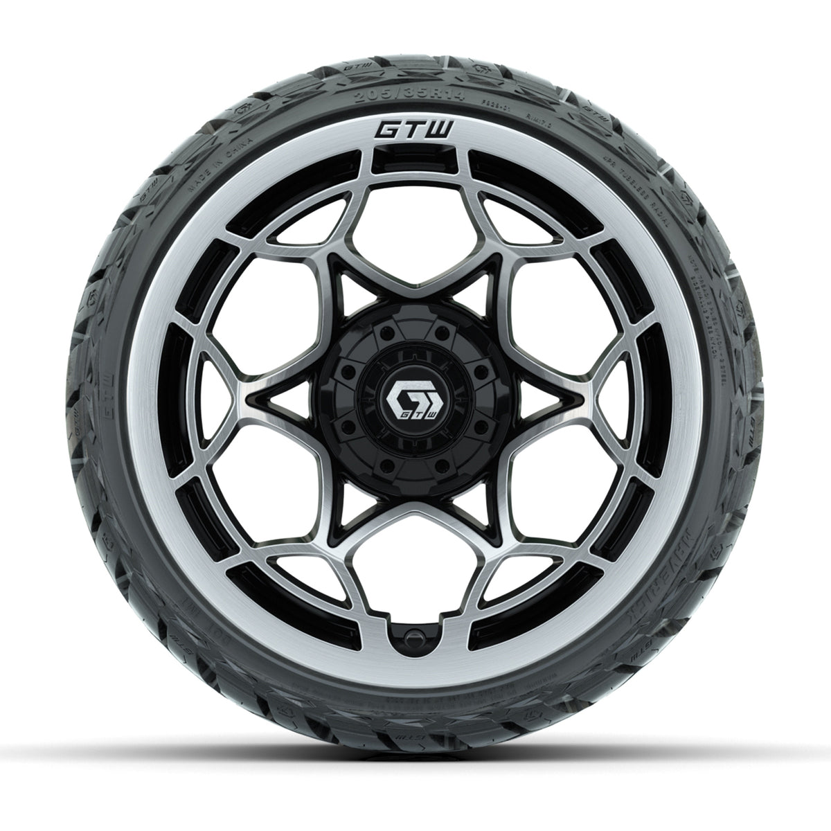 14" GTW Nexus Wheels Gloss Black/Silver and Maverick 205/35-R14 Low Profile All Terrain Tires Set of 4