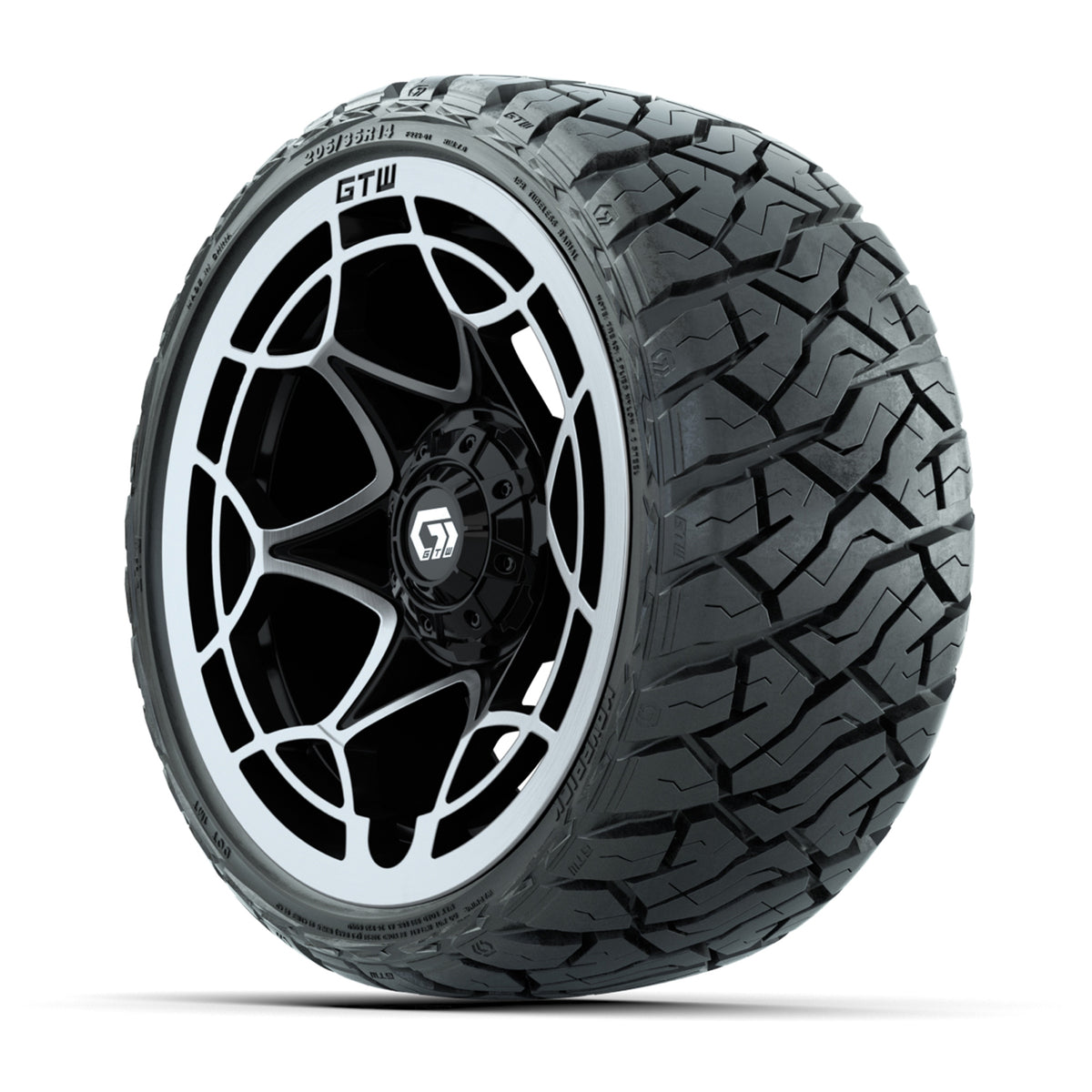 14" GTW Nexus Wheels Gloss Black/Silver and Maverick 205/35-R14 Low Profile All Terrain Tires Set of 4