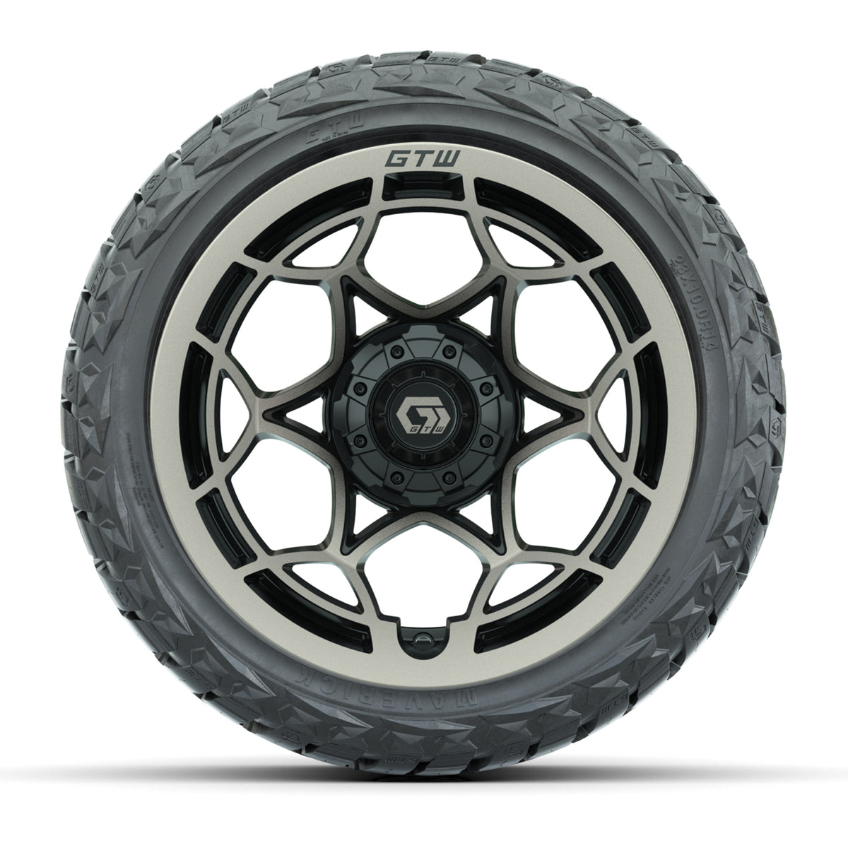 14" GTW Nexus Wheels Gloss Black/Satin Bronze and Maverick 23x10.00-R14 All Terrain Tires Set of 4