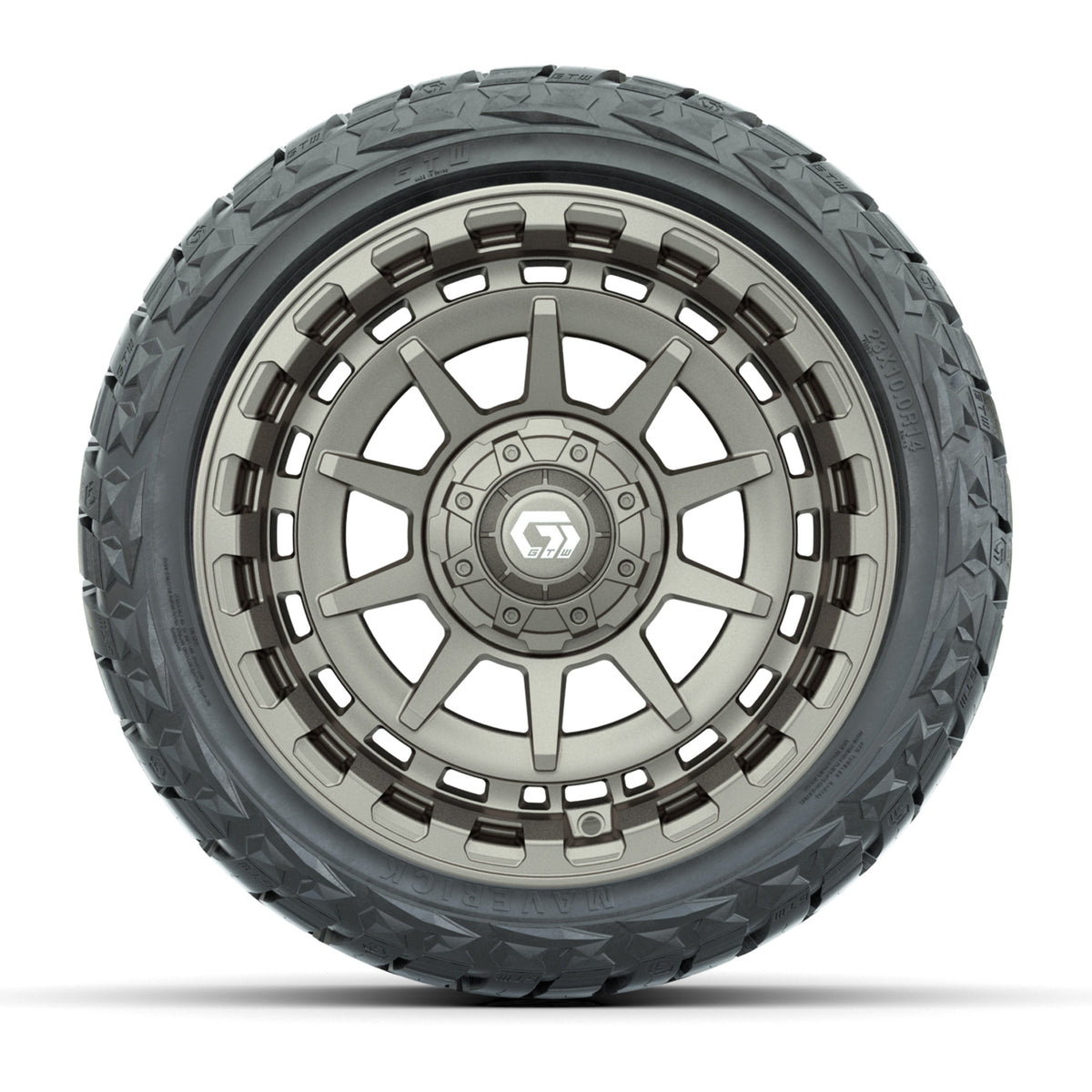 14" GTW Barricade Wheels Satin Bronze and Maverick Low Profile & All Terrain Tires Combo Set of 4