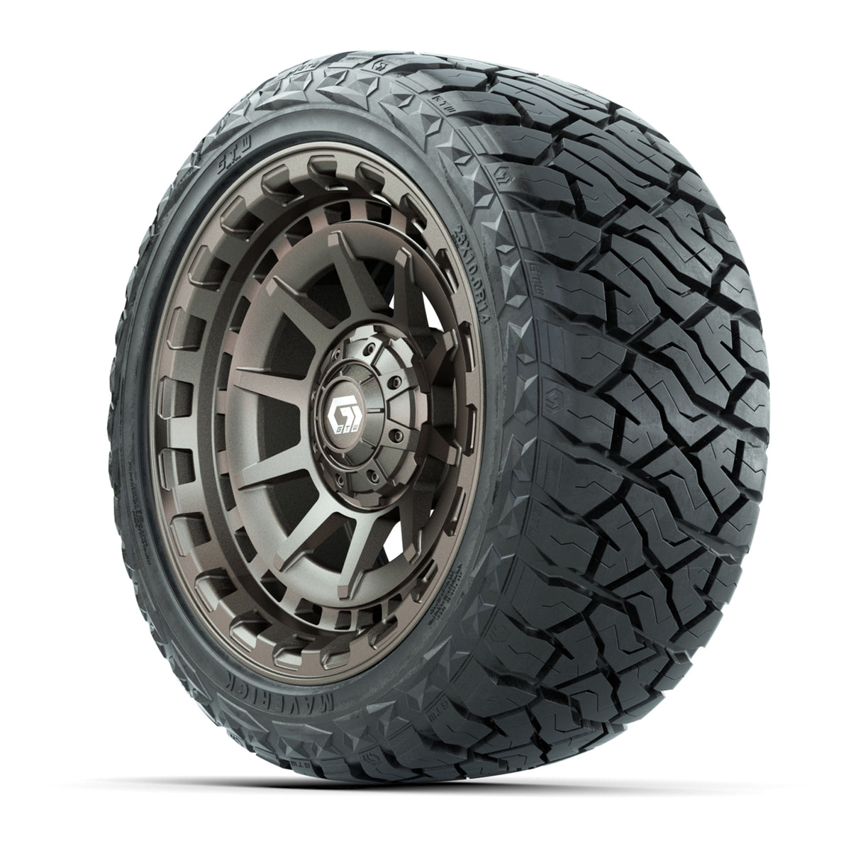 14" GTW Barricade Wheels Satin Bronze and Maverick Low Profile & All Terrain Tires Combo Set of 4