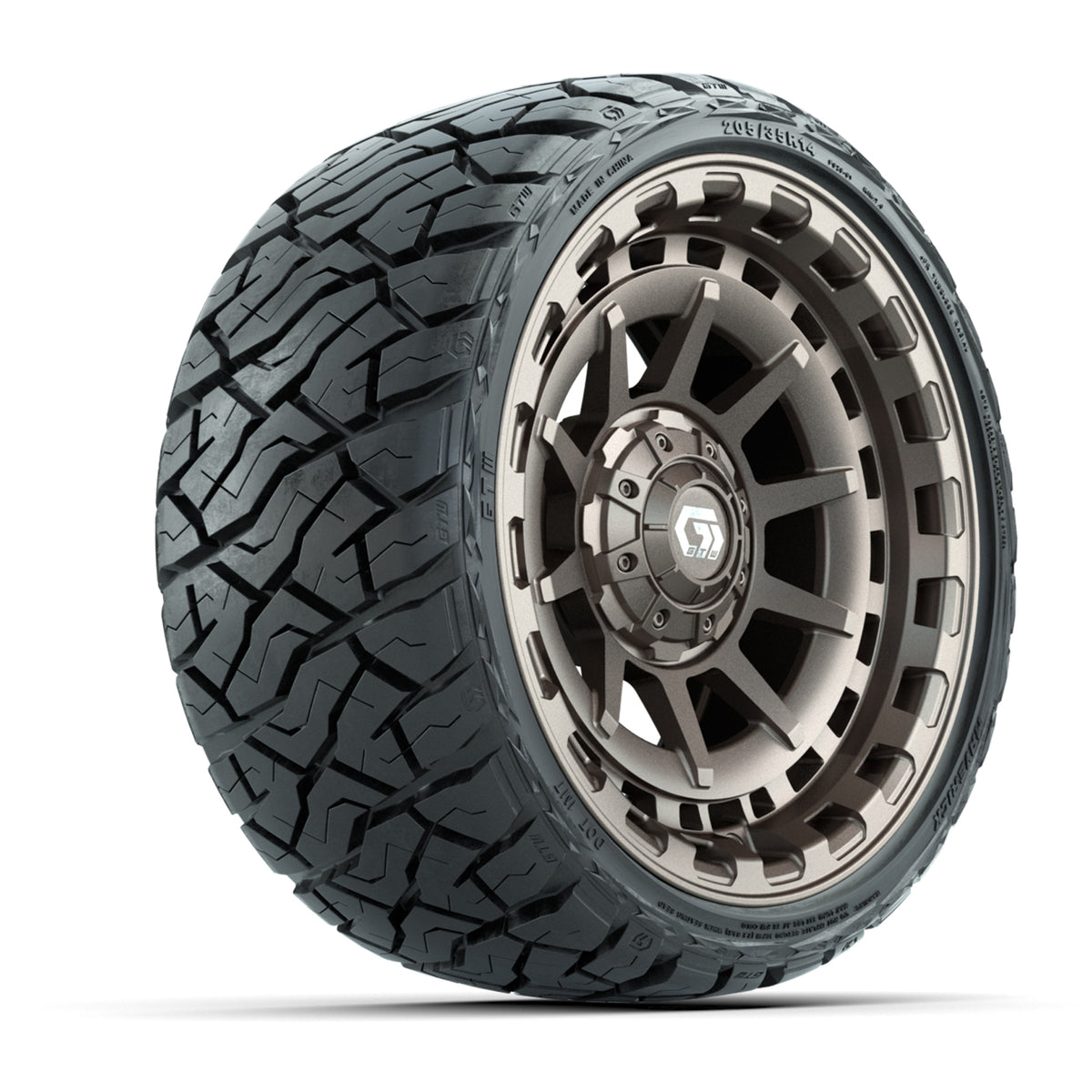 14" GTW Barricade Wheels Satin Bronze and Maverick Low Profile & All Terrain Tires Combo Set of 4