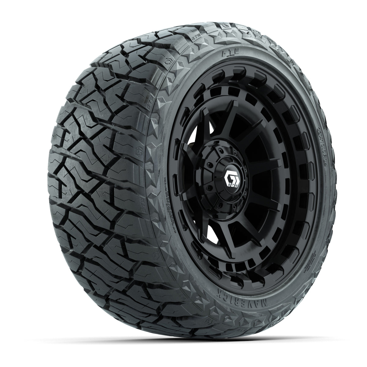 14" GTW Barricade Wheels Gloss Black and Maverick Low Profile & All Terrain Tires Combo Set of 4