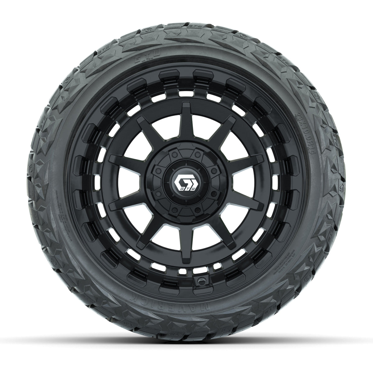 14" GTW Barricade Wheels Gloss Black and Maverick Low Profile & All Terrain Tires Combo Set of 4
