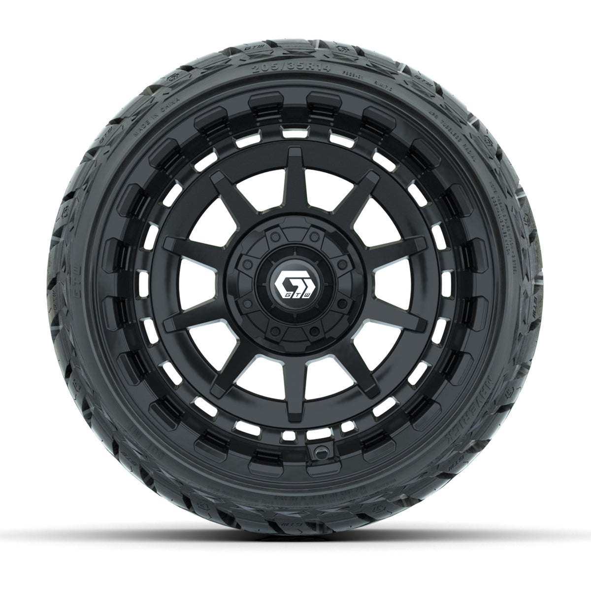14" GTW Barricade Wheels Gloss Black and Maverick Low Profile & All Terrain Tires Combo Set of 4