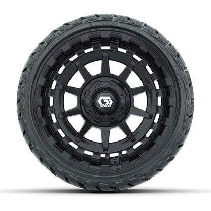 14" GTW Barricade Wheels Gloss Black and Maverick Low Profile & All Terrain Tires Combo Set of 4