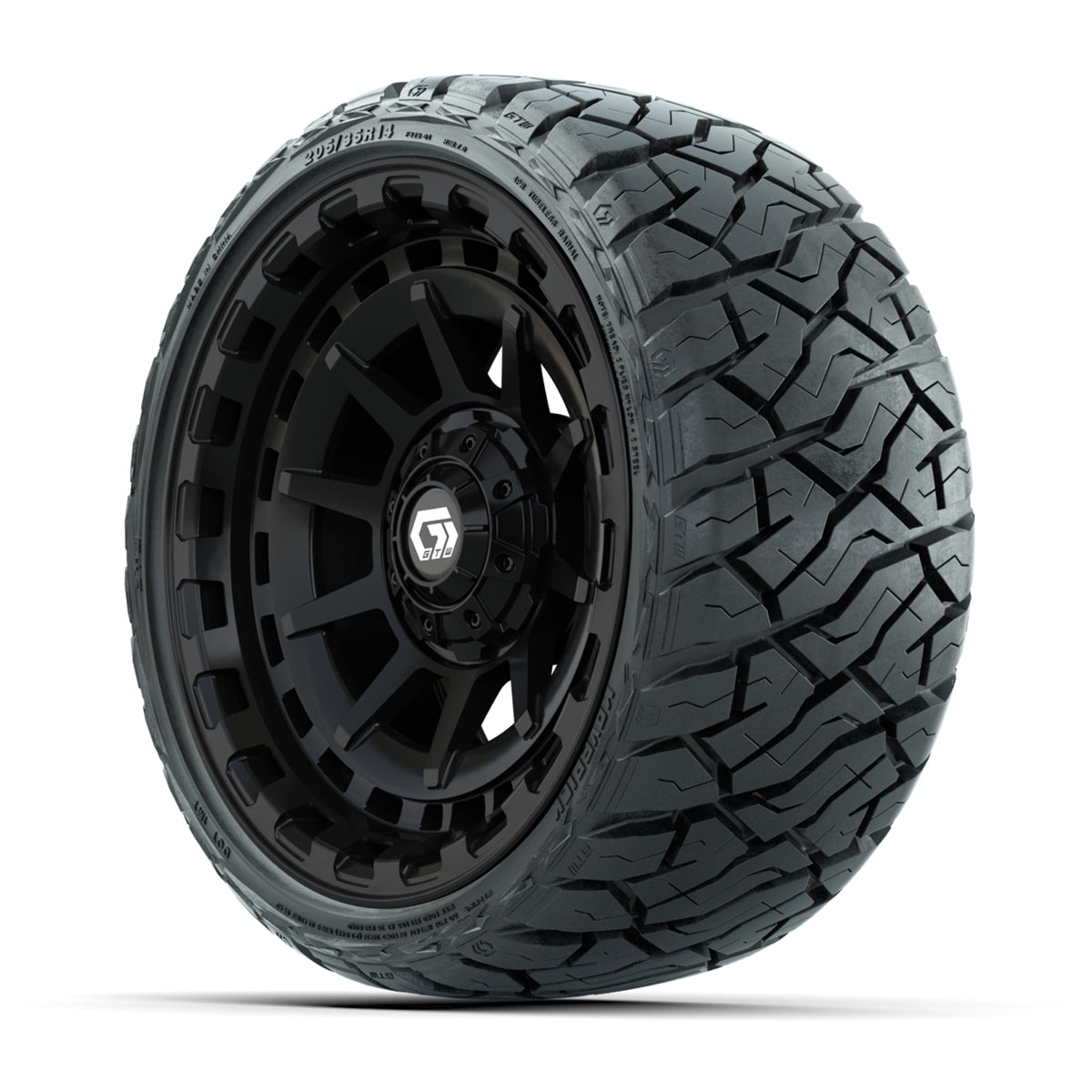 14" GTW Barricade Wheels Gloss Black and Maverick Low Profile & All Terrain Tires Combo Set of 4