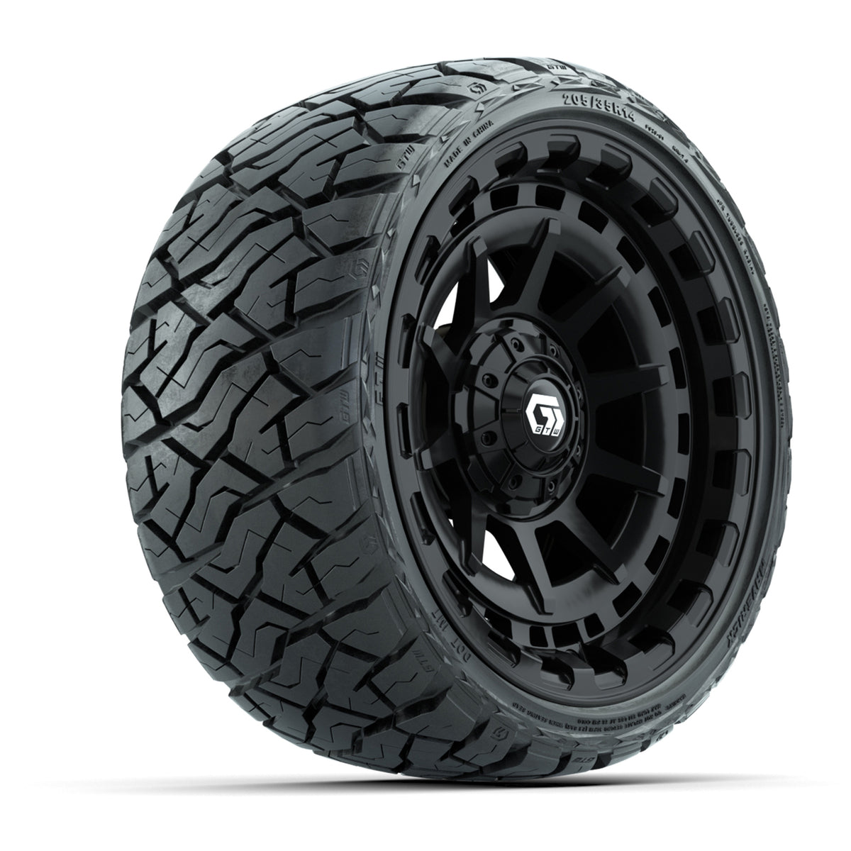 14" GTW Barricade Wheels Gloss Black and Maverick Low Profile & All Terrain Tires Combo Set of 4