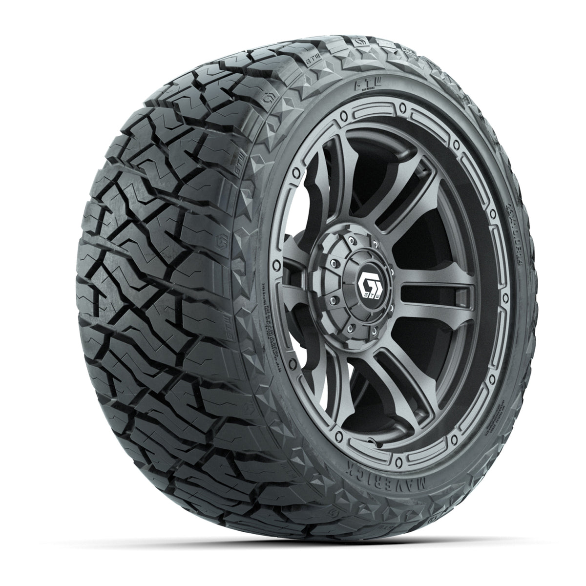 14" GTW Shogun Wheels Gloss Gunmetal and Maverick Low Profile & All Terrain Tires Combo Set of 4