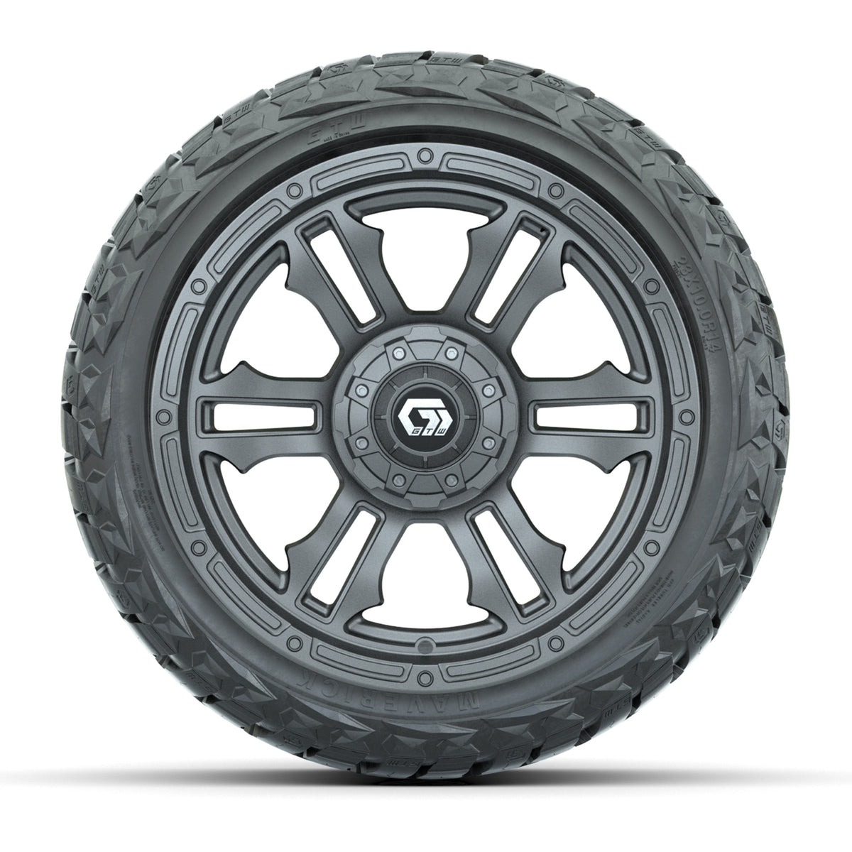 14" GTW Shogun Wheels Gloss Gunmetal and Maverick Low Profile & All Terrain Tires Combo Set of 4