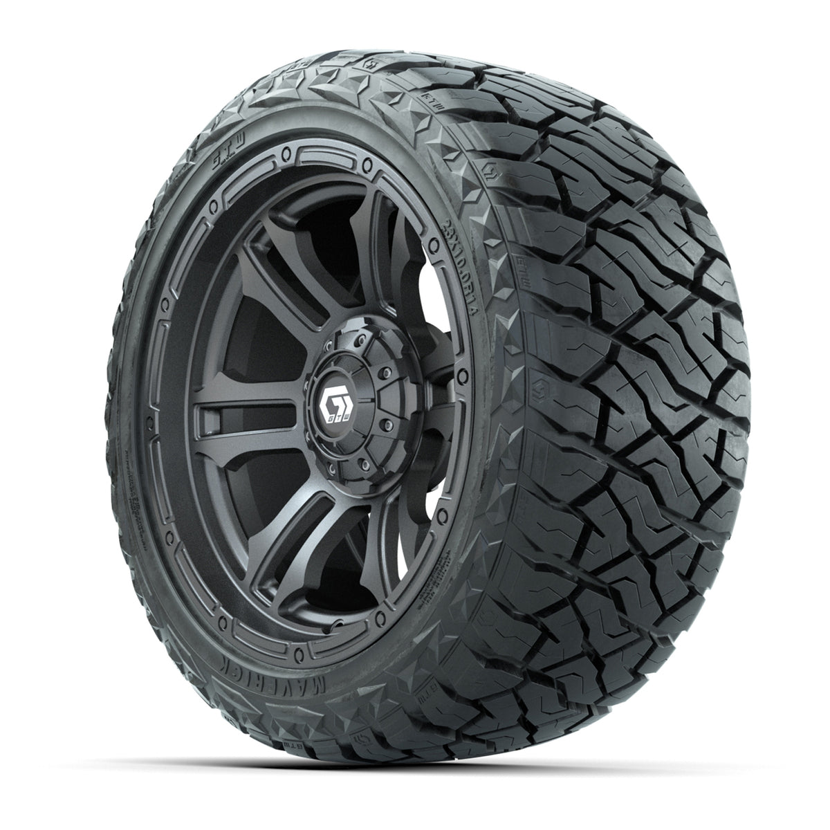14" GTW Shogun Wheels Gloss Gunmetal and Maverick Low Profile & All Terrain Tires Combo Set of 4
