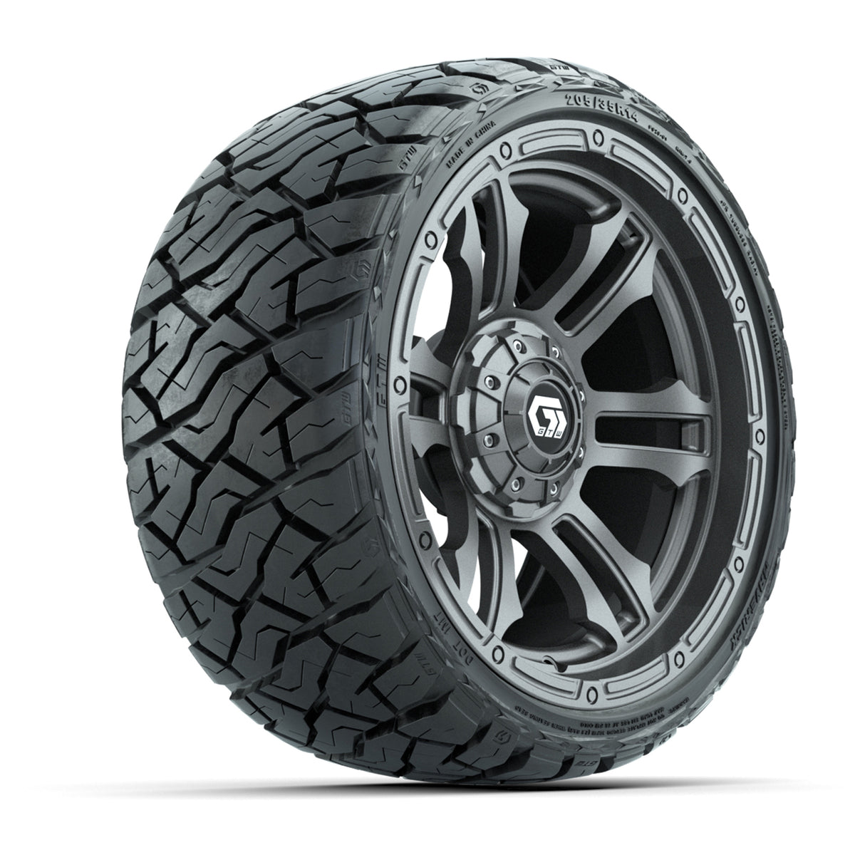 14" GTW Shogun Wheels Gloss Gunmetal and Maverick Low Profile & All Terrain Tires Combo Set of 4