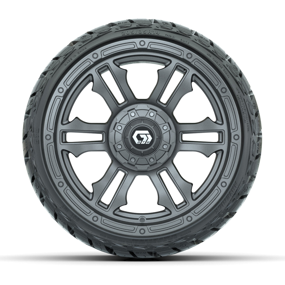 14" GTW Shogun Wheels Gloss Gunmetal and Maverick Low Profile & All Terrain Tires Combo Set of 4
