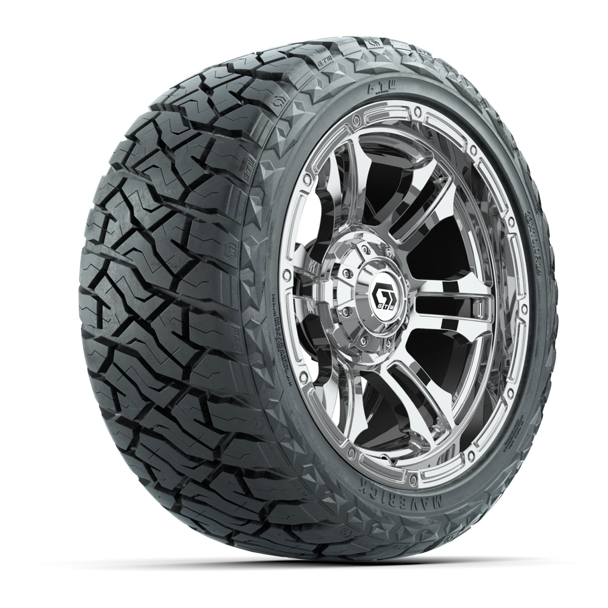 14" GTW Shogun Wheels Chrome and Maverick Low Profile & All Terrain Tires Combo Set of 4
