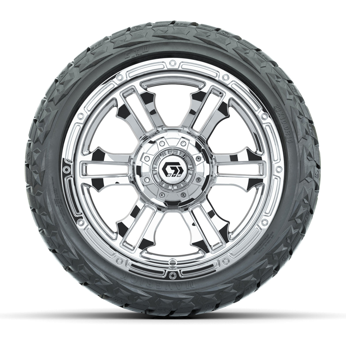 14" GTW Shogun Wheels Chrome and Maverick Low Profile & All Terrain Tires Combo Set of 4