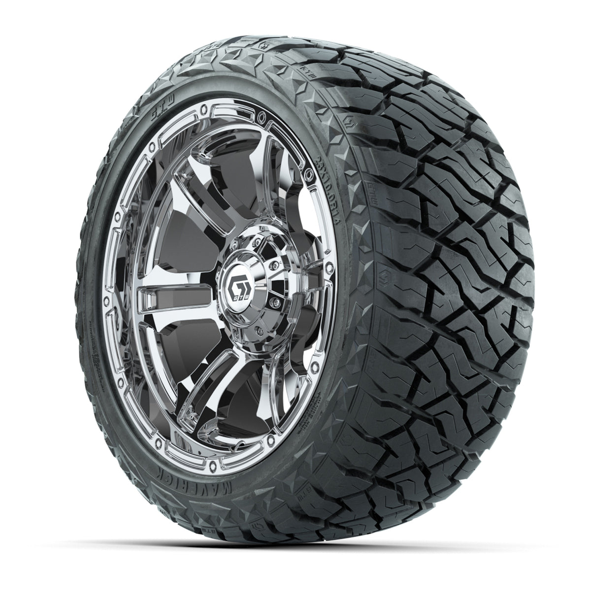 14" GTW Shogun Wheels Chrome and Maverick Low Profile & All Terrain Tires Combo Set of 4