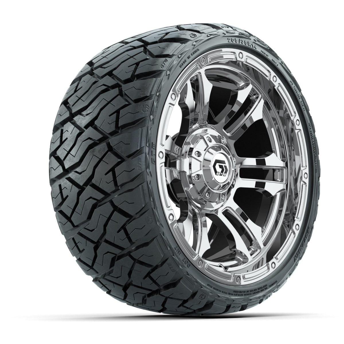14" GTW Shogun Wheels Chrome and Maverick Low Profile & All Terrain Tires Combo Set of 4