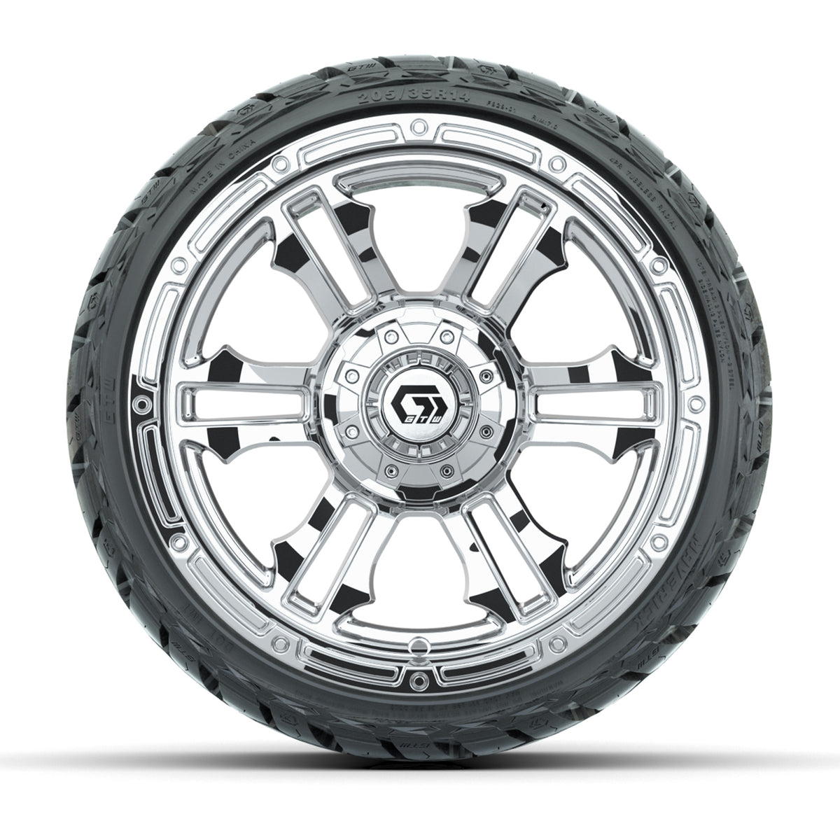14" GTW Shogun Wheels Chrome and Maverick Low Profile & All Terrain Tires Combo Set of 4
