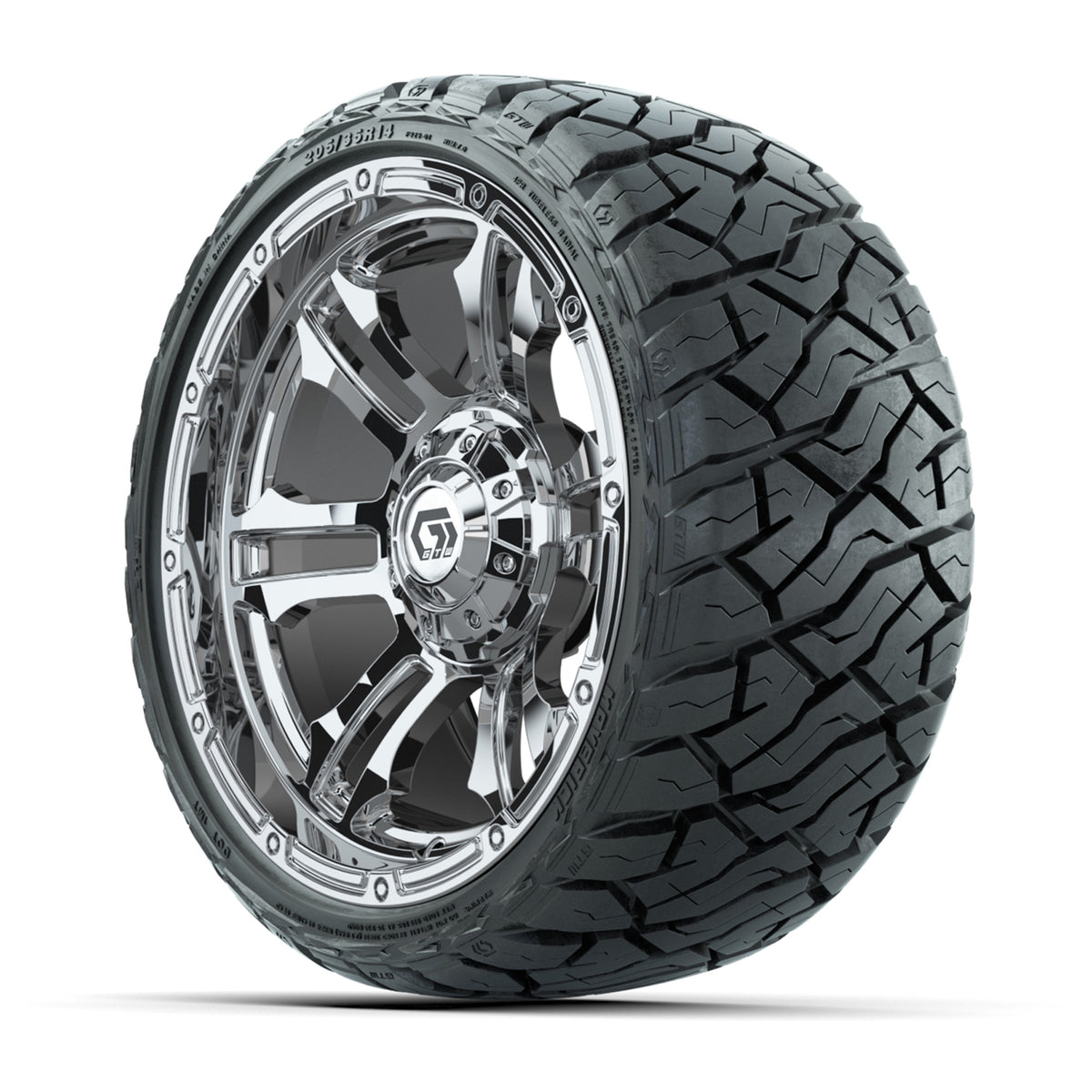 14" GTW Shogun Wheels Chrome and Maverick Low Profile & All Terrain Tires Combo Set of 4