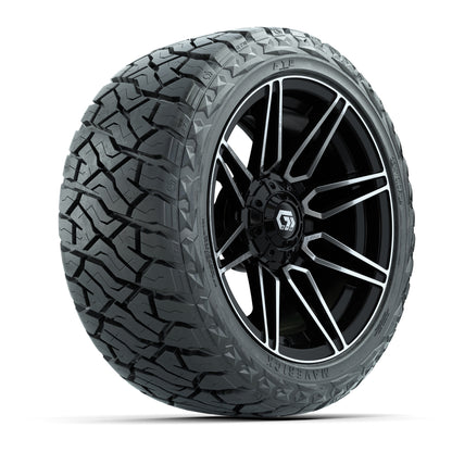 14" GTW Stealth Wheels Machined Gloss Black and Maverick Low Profile & All Terrain Tires Combo Set of 4
