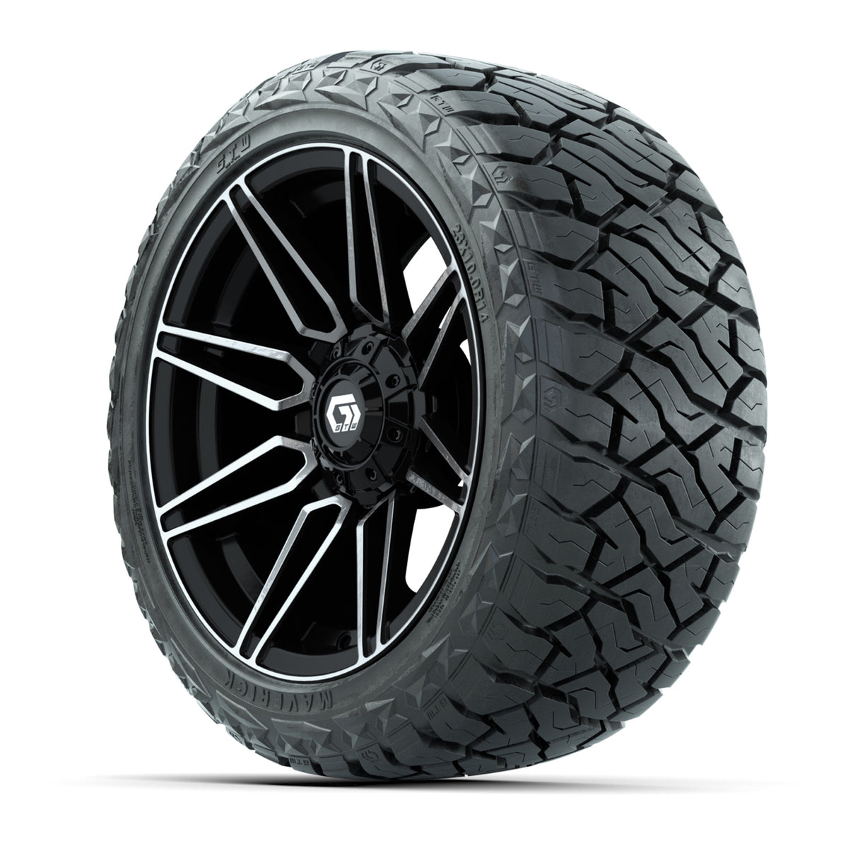 14" GTW Stealth Wheels Machined Gloss Black and Maverick Low Profile & All Terrain Tires Combo Set of 4