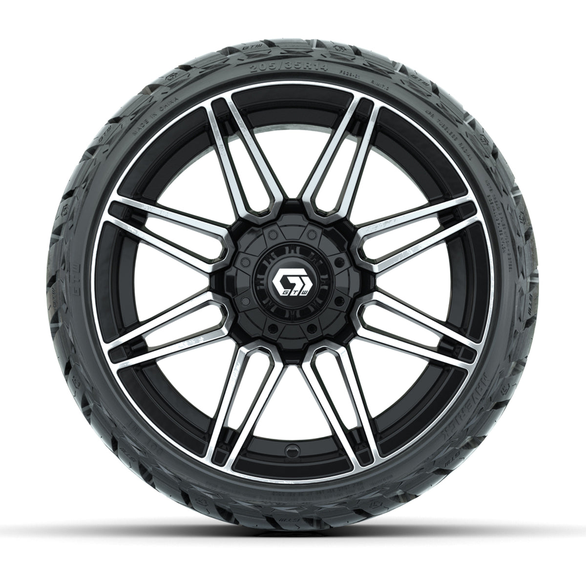14" GTW Stealth Wheels Machined Gloss Black and Maverick Low Profile & All Terrain Tires Combo Set of 4