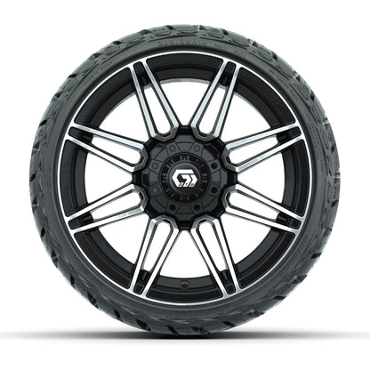 14" GTW Stealth Wheels Machined Gloss Black and Maverick Low Profile & All Terrain Tires Combo Set of 4