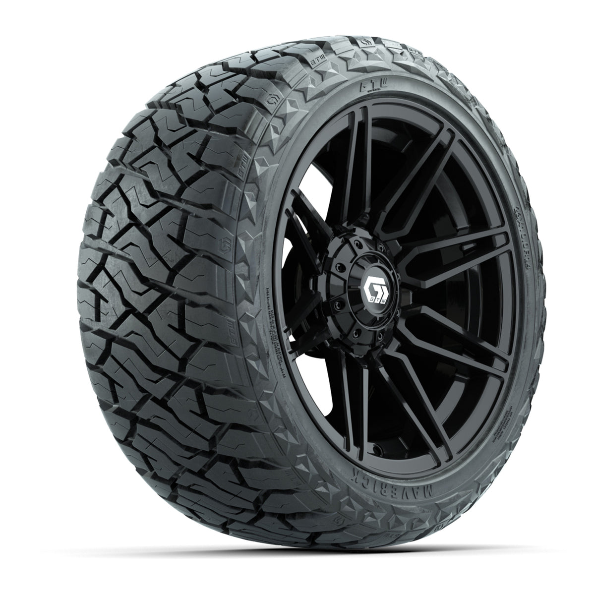 14" GTW Stealth Wheels Gloss Black and Maverick Low Profile & All Terrain Tires Combo Set of 4
