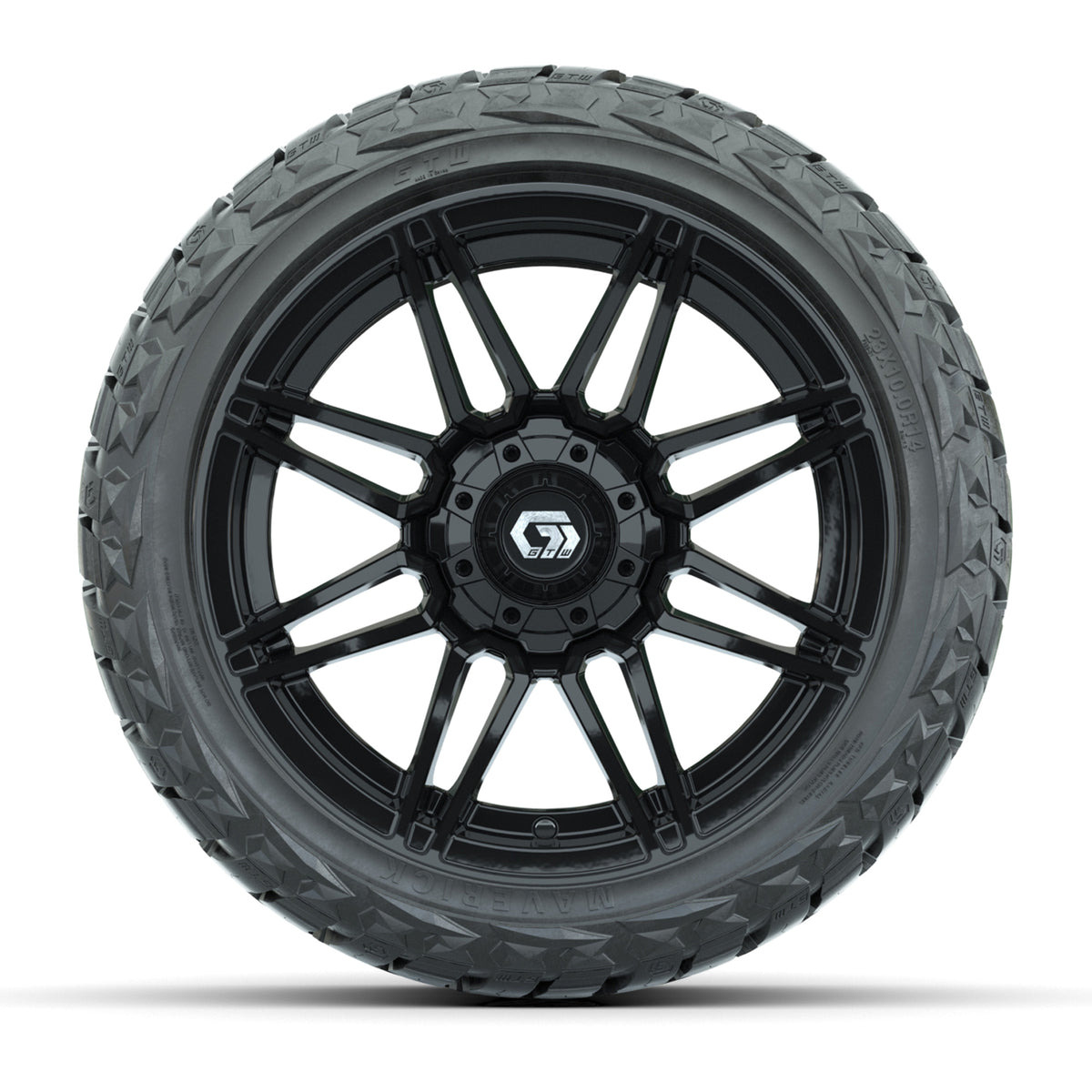14" GTW Stealth Wheels Gloss Black and Maverick Low Profile & All Terrain Tires Combo Set of 4