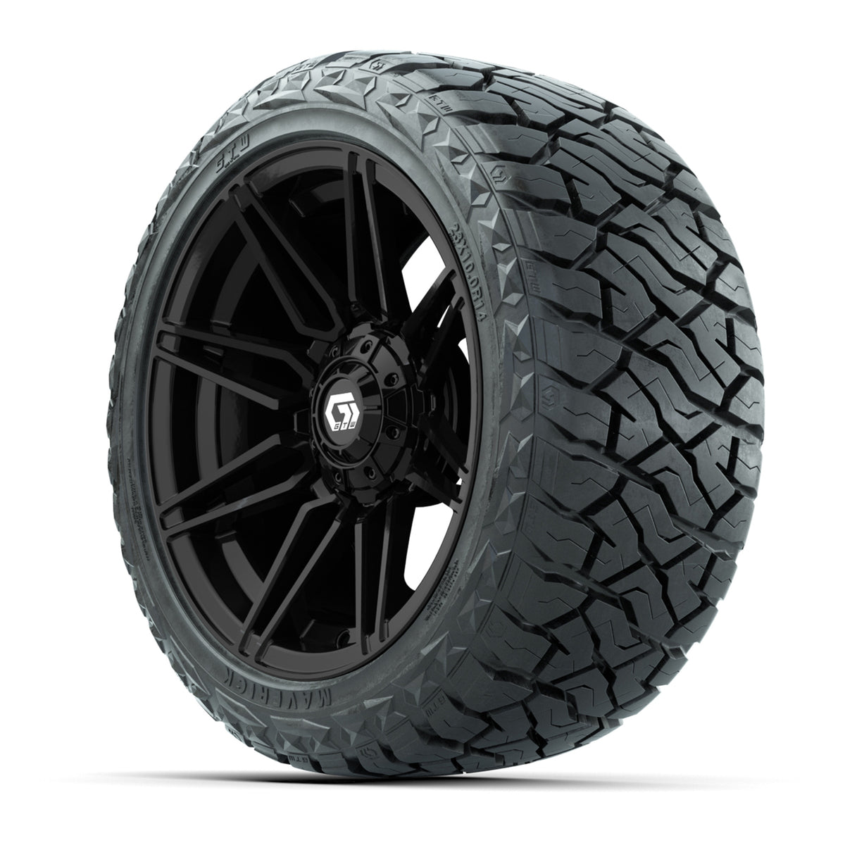 14" GTW Stealth Wheels Gloss Black and Maverick Low Profile & All Terrain Tires Combo Set of 4