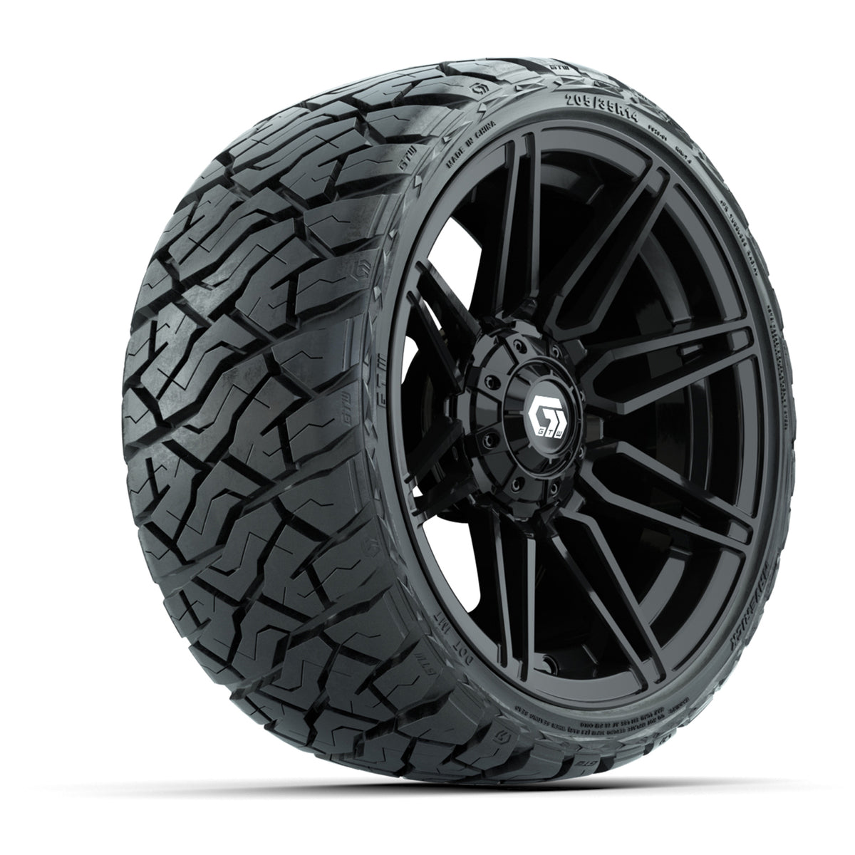 14" GTW Stealth Wheels Gloss Black and Maverick Low Profile & All Terrain Tires Combo Set of 4