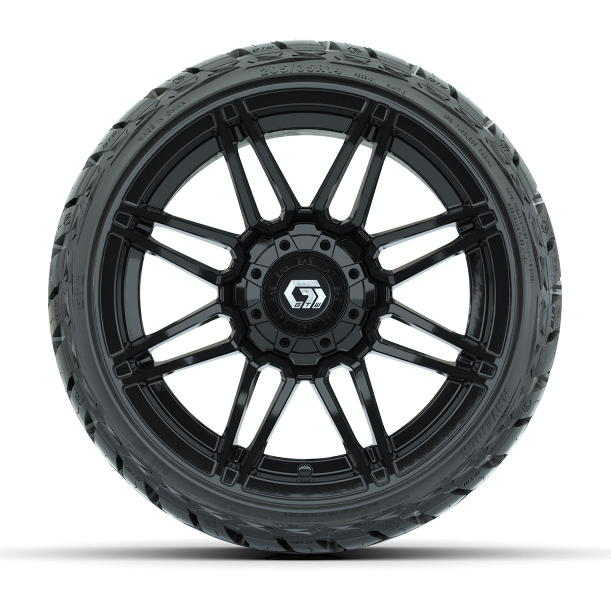 14" GTW Stealth Wheels Gloss Black and Maverick Low Profile & All Terrain Tires Combo Set of 4
