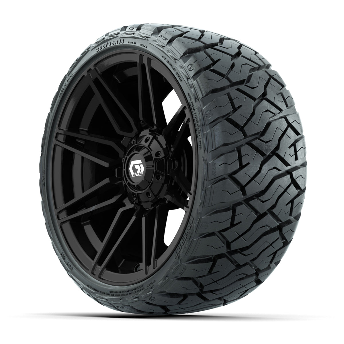 14" GTW Stealth Wheels Gloss Black and Maverick Low Profile & All Terrain Tires Combo Set of 4