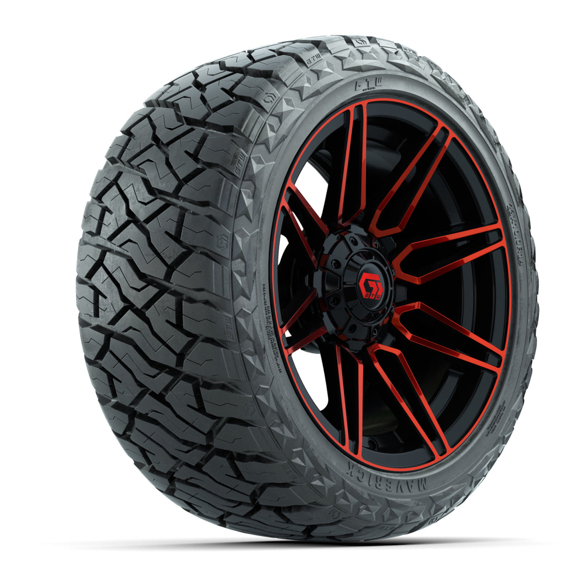 14" GTW Stealth Wheels Gloss Black/Red and Maverick Low Profile & All Terrain Tires Combo Set of 4