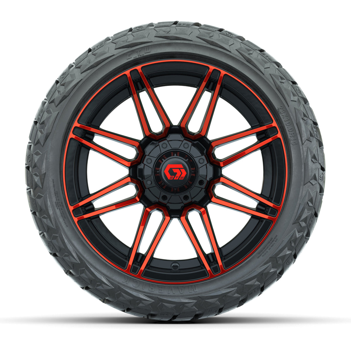 14" GTW Stealth Wheels Gloss Black/Red and Maverick Low Profile & All Terrain Tires Combo Set of 4