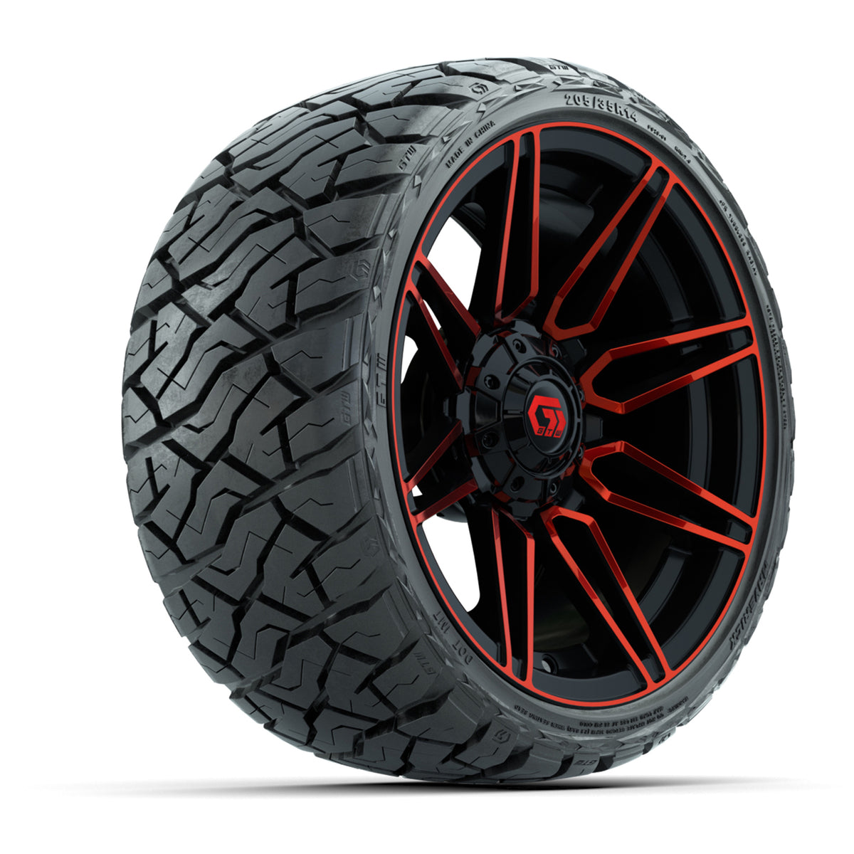 14" GTW Stealth Wheels Gloss Black/Red and Maverick Low Profile & All Terrain Tires Combo Set of 4