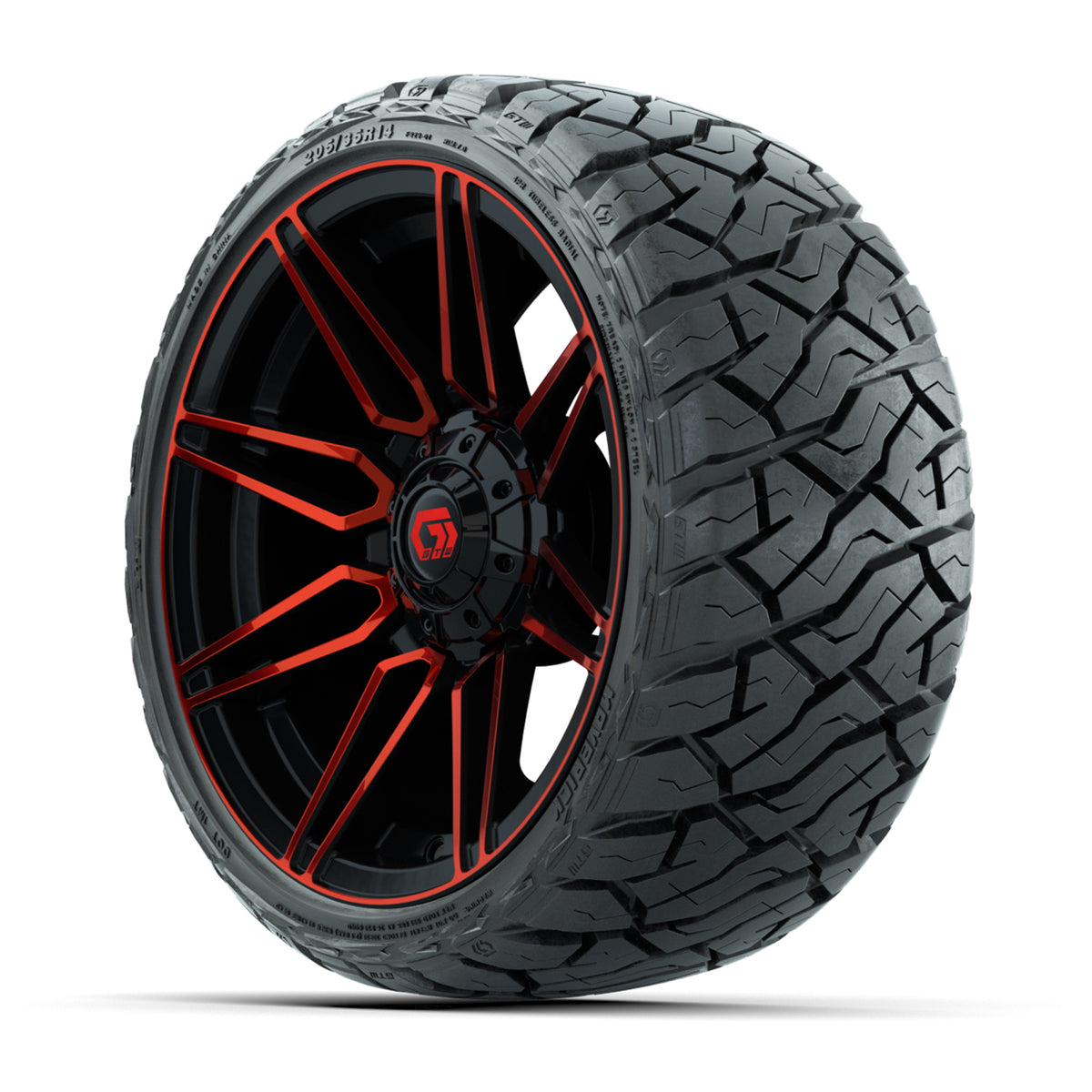 14" GTW Stealth Wheels Gloss Black/Red and Maverick Low Profile & All Terrain Tires Combo Set of 4
