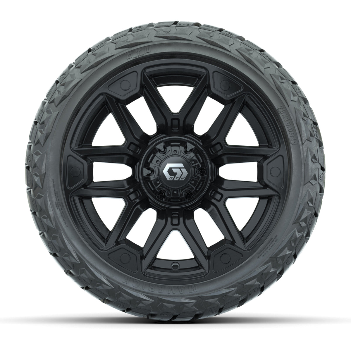 14" GTW Graffiti Wheels Gloss Black and Maverick Low Profile & All Terrain Tires Combo Set of 4