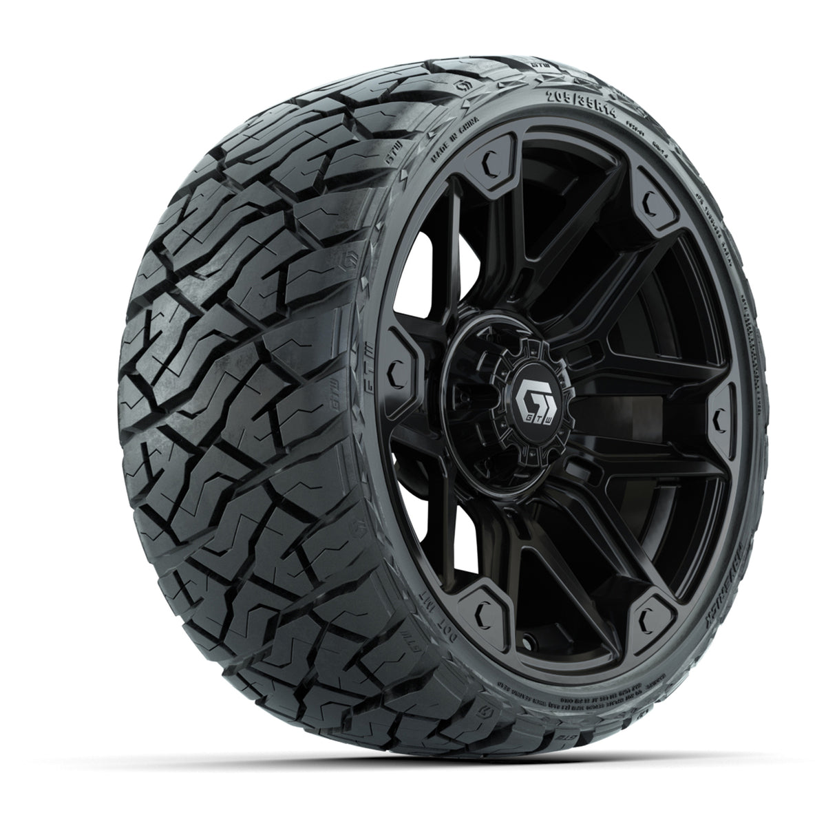 14" GTW Graffiti Wheels Gloss Black and Maverick Low Profile & All Terrain Tires Combo Set of 4