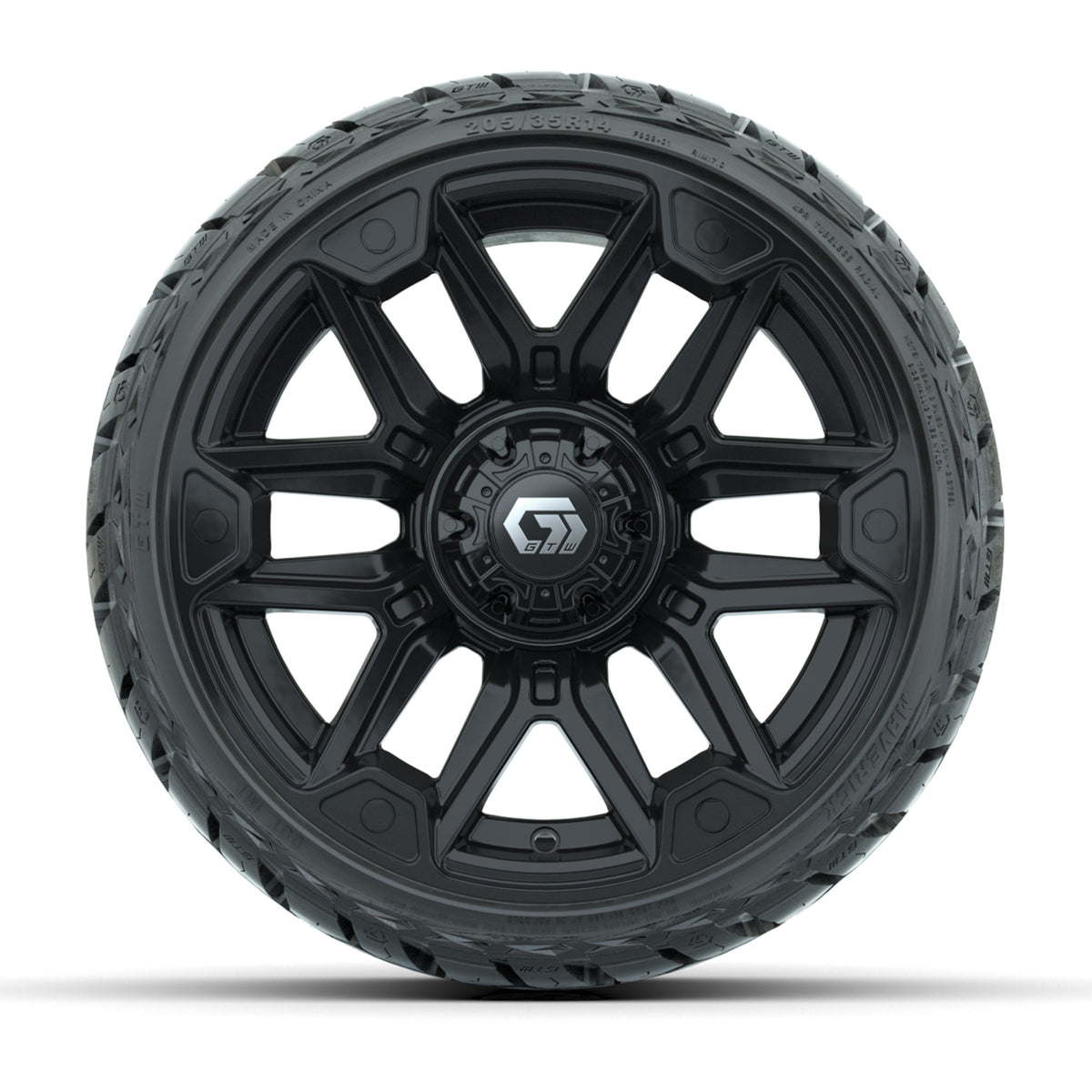 14" GTW Graffiti Wheels Gloss Black and Maverick Low Profile & All Terrain Tires Combo Set of 4