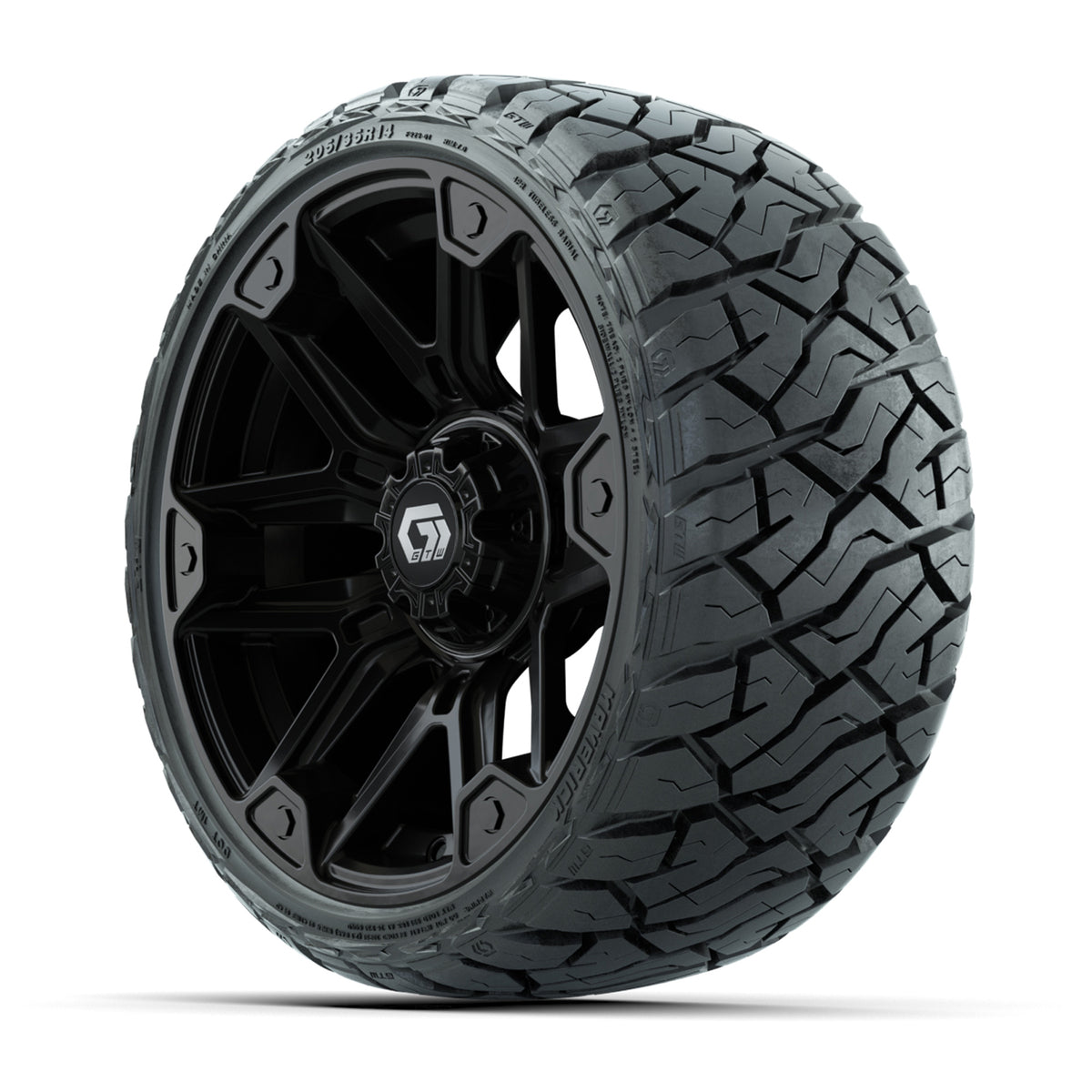 14" GTW Graffiti Wheels Gloss Black and Maverick Low Profile & All Terrain Tires Combo Set of 4
