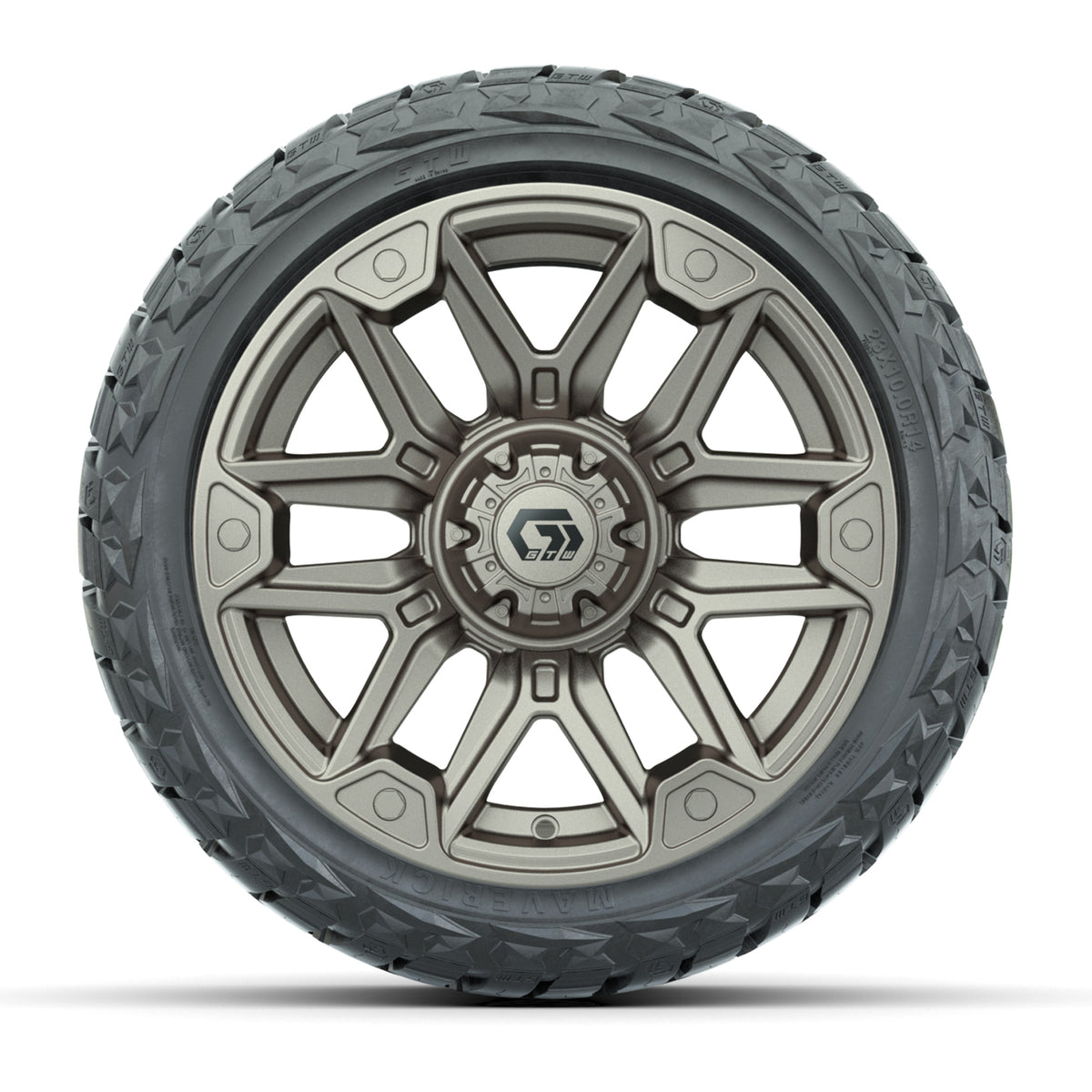14" GTW Graffiti Wheels Satin Bronze/Black and Maverick Low Profile & All Terrain Tires Combo Set of 4