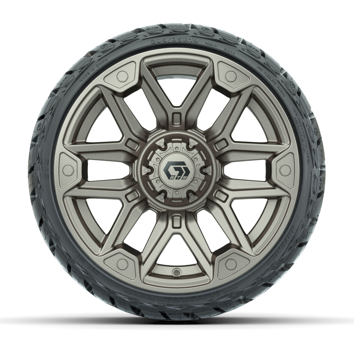 14" GTW Graffiti Wheels Satin Bronze/Black and Maverick Low Profile & All Terrain Tires Combo Set of 4