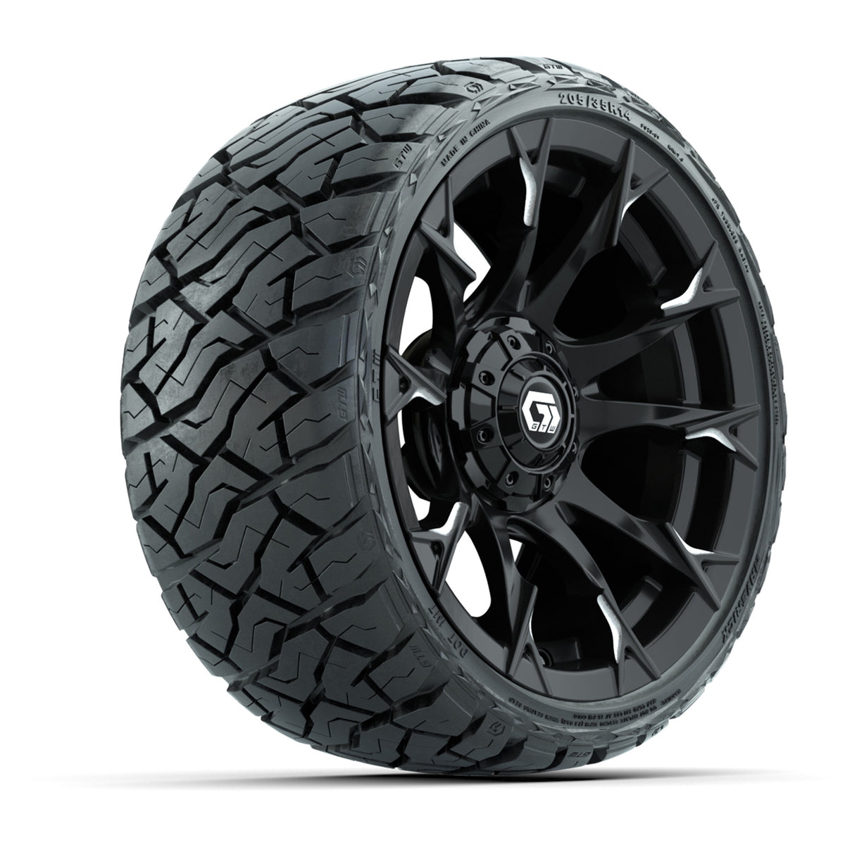 14" GTW Diablo Wheels Machined Gloss Black and Maverick Low Profile & All Terrain Tires Combo Set of 4