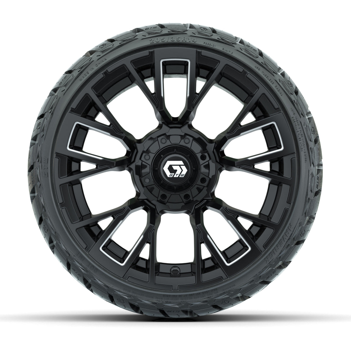 14" GTW Vandal Wheels Machined Matte Black and Maverick Low Profile & All Terrain Tires Combo Set of 4