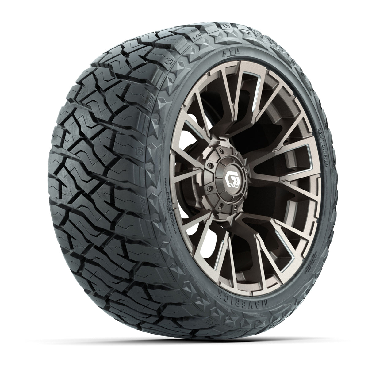 14" GTW Vandal Wheels Machined Satin Bronze and Maverick Low Profile & All Terrain Tires Combo Set of 4