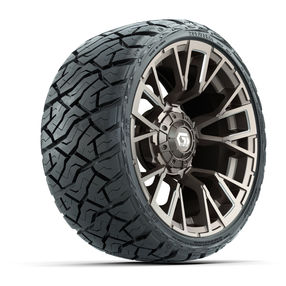 14" GTW Vandal Wheels Machined Satin Bronze and Maverick Low Profile & All Terrain Tires Combo Set of 4