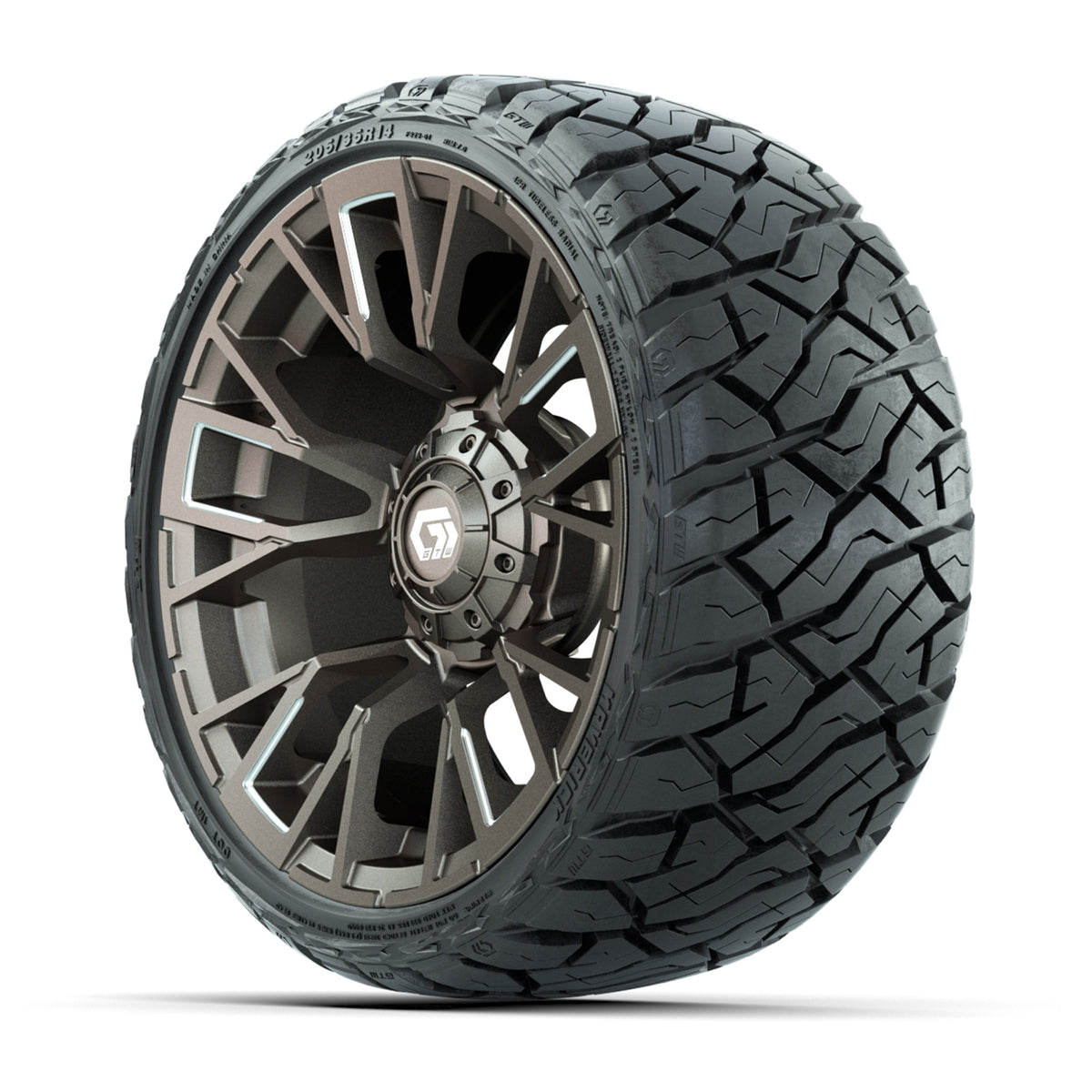 14" GTW Vandal Wheels Machined Satin Bronze and Maverick Low Profile & All Terrain Tires Combo Set of 4