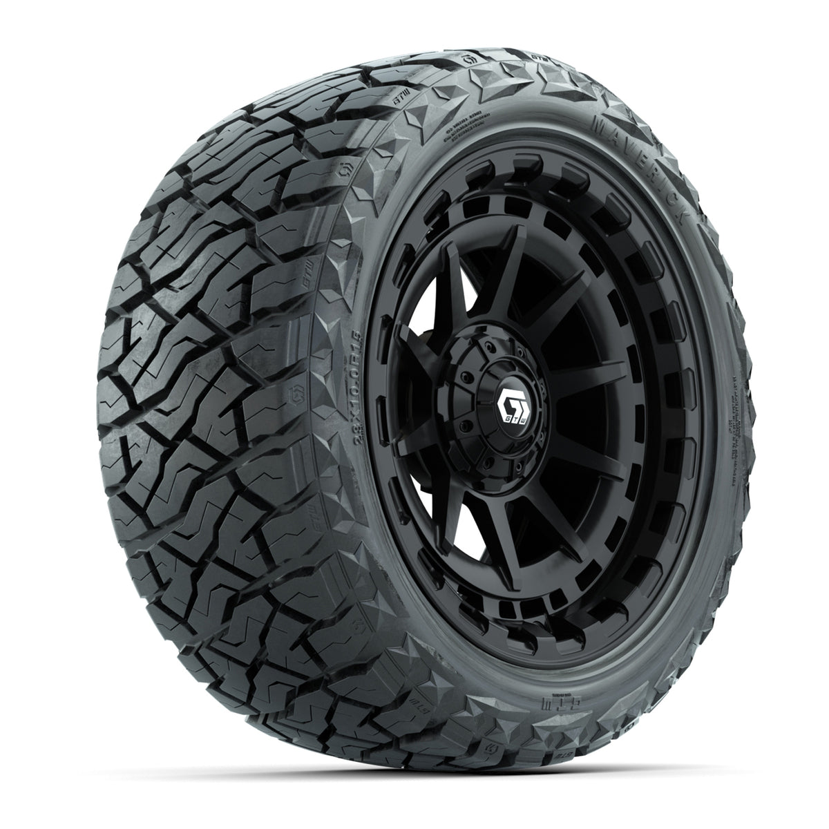 15" GTW Barricade Wheels Gloss Black and Maverick 23x10.00-R15 All Terrain Tires Combo Set of 4